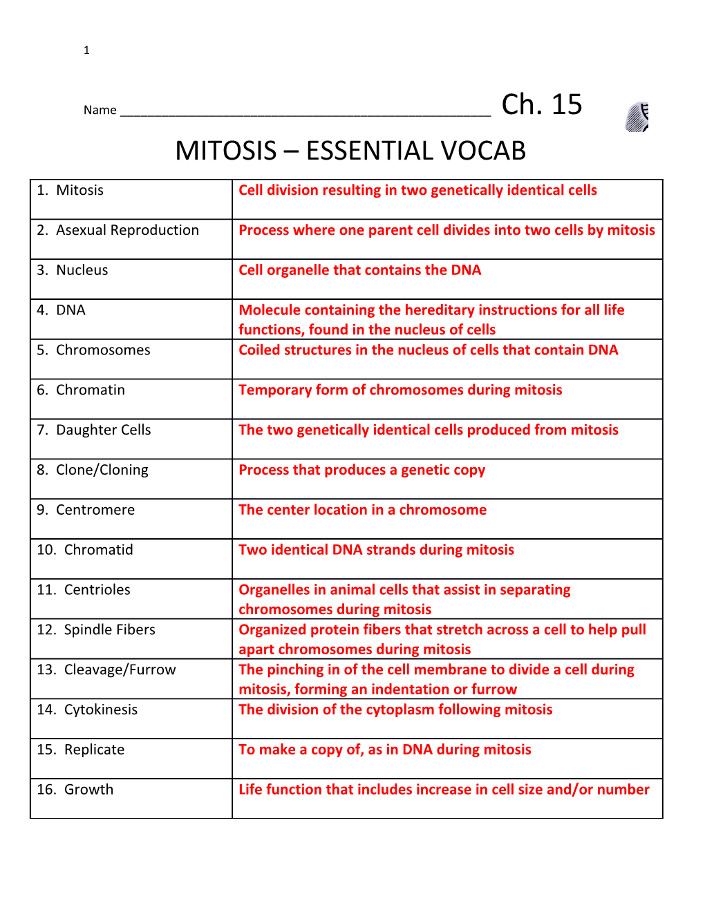 Mitosis Essential Vocab
