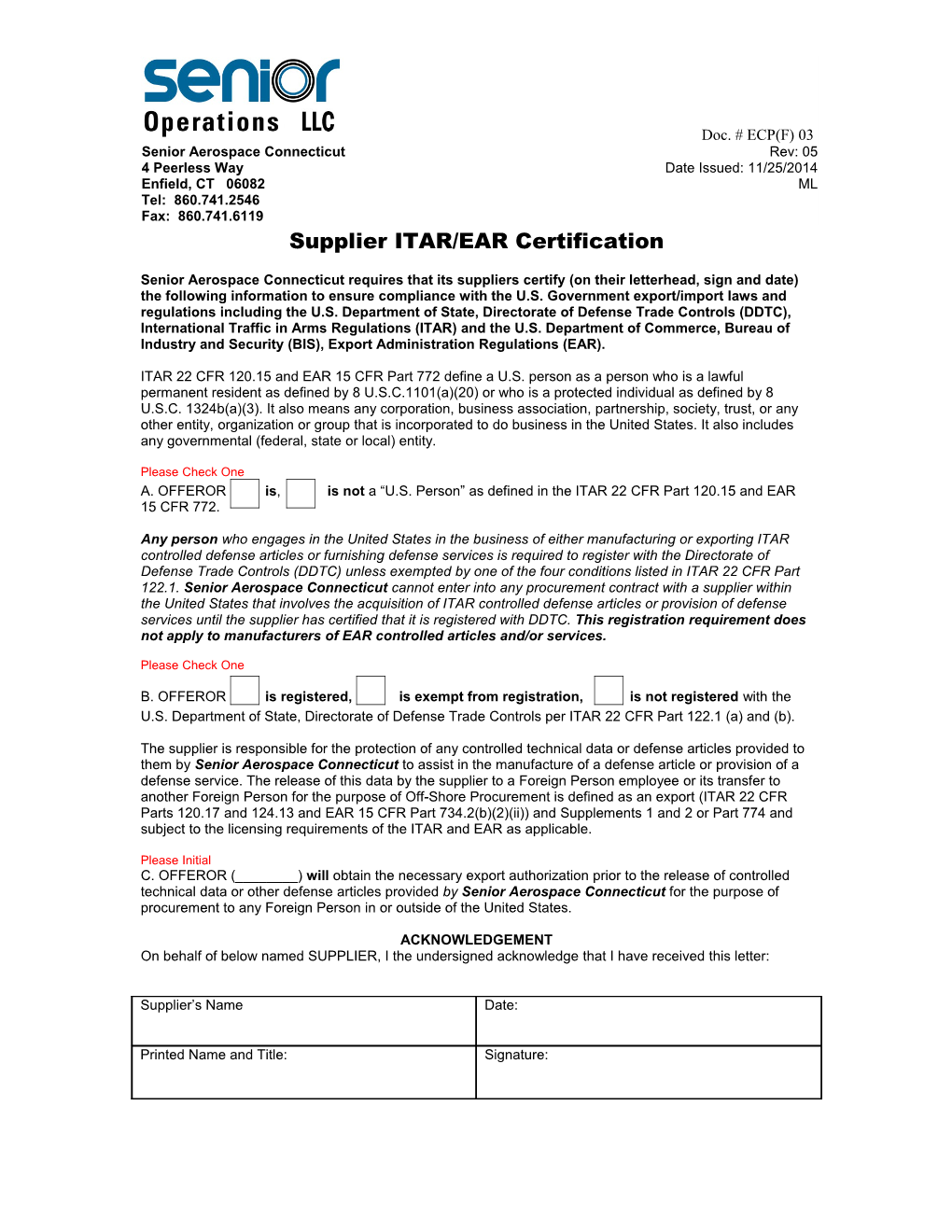 Senior Aerospace Connecticut Rev: 05