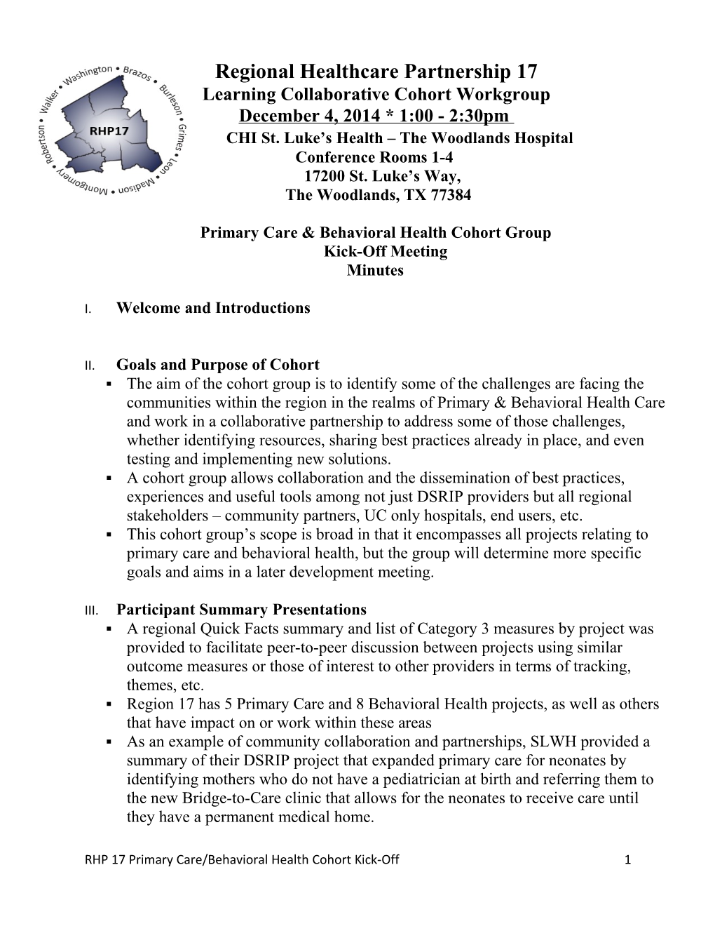 Primary Care & Behavioral Health Cohort Group