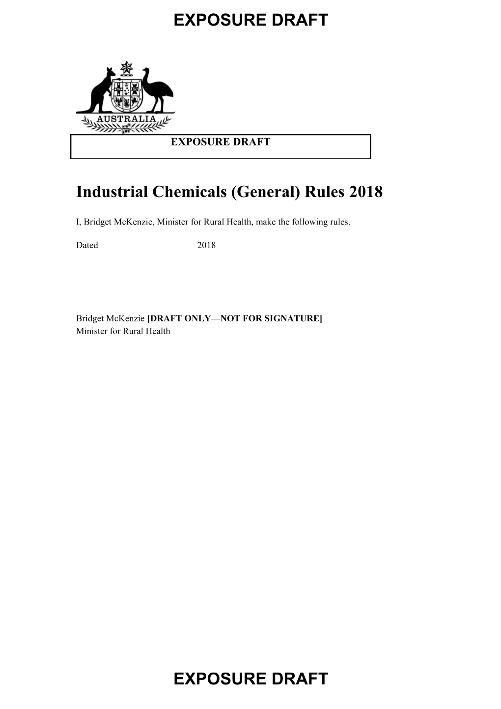Industrial Chemicals (General) Rules2018