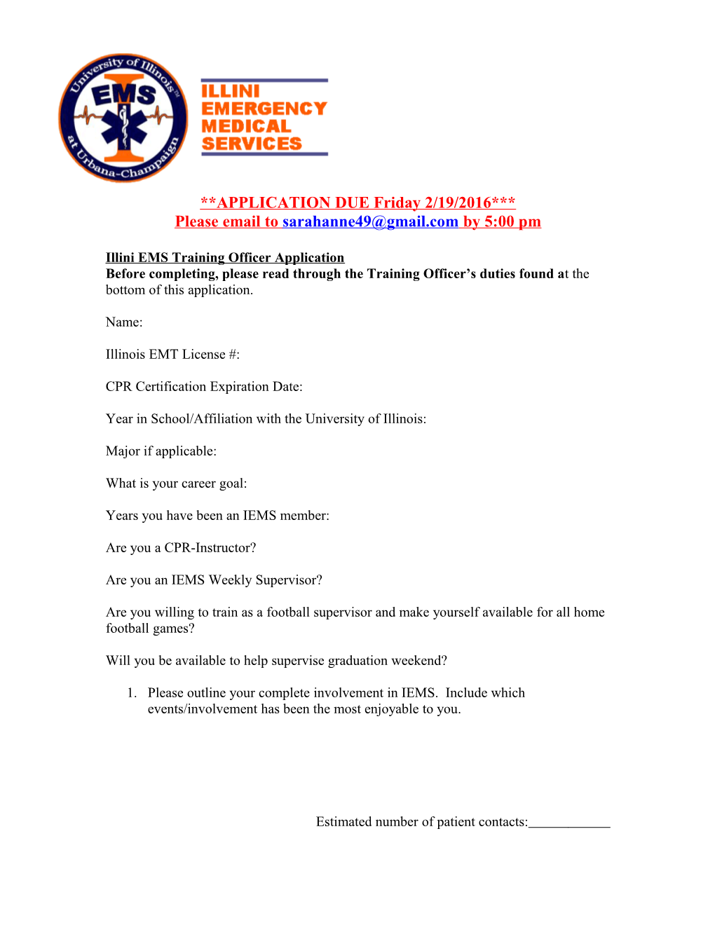 Illini EMS Training Officer Application