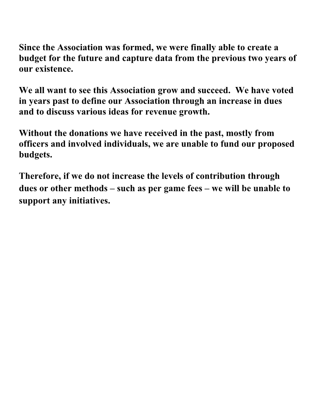 Since the Association Was Formed, We Were Finally Able to Create a Budget for the Future