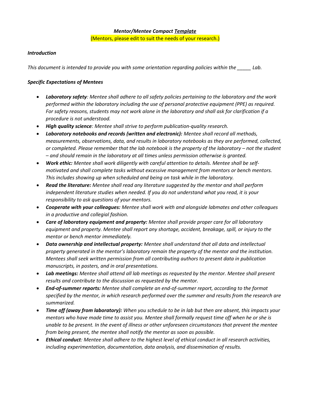 Mentor/Mentee Compact Template