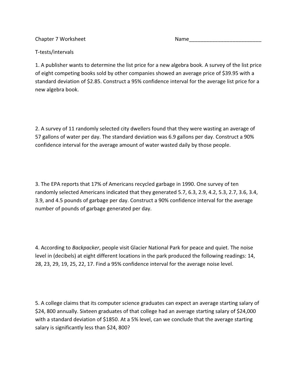 T-Tests/Intervals