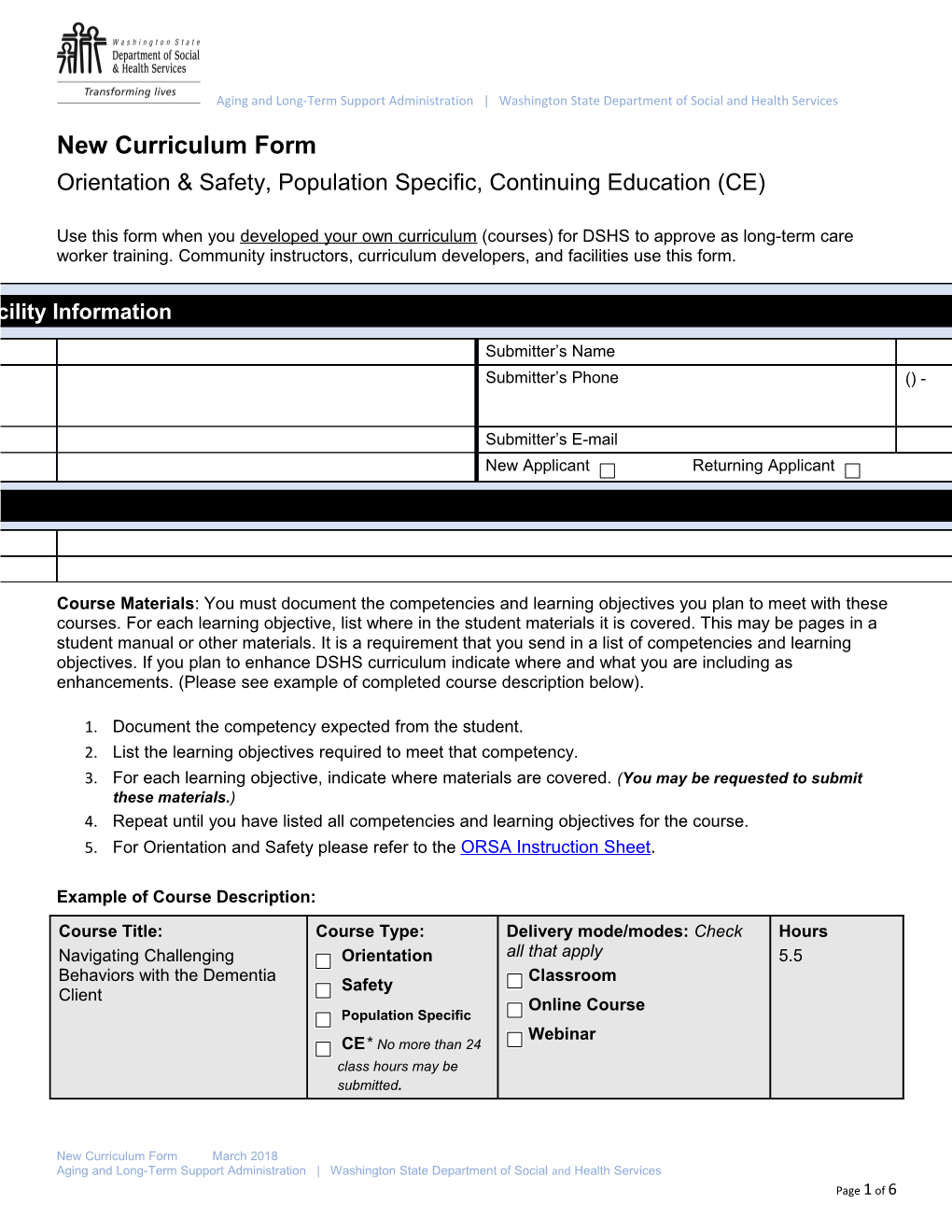 New Curriculum Form