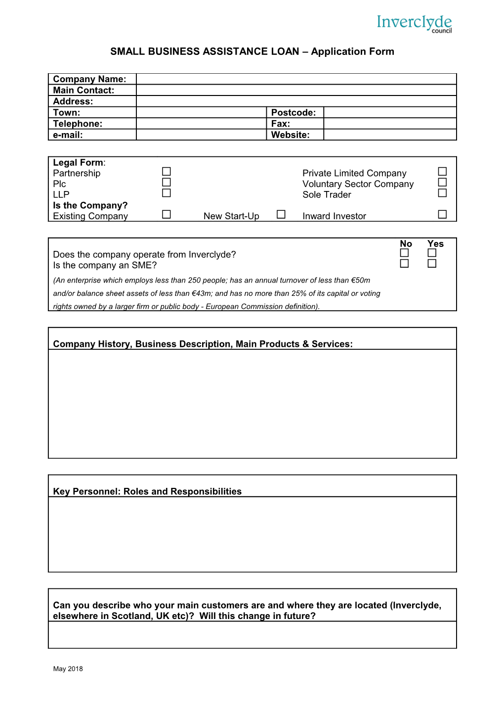 SMALL BUSINESS ASSISTANCE LOAN Application Form