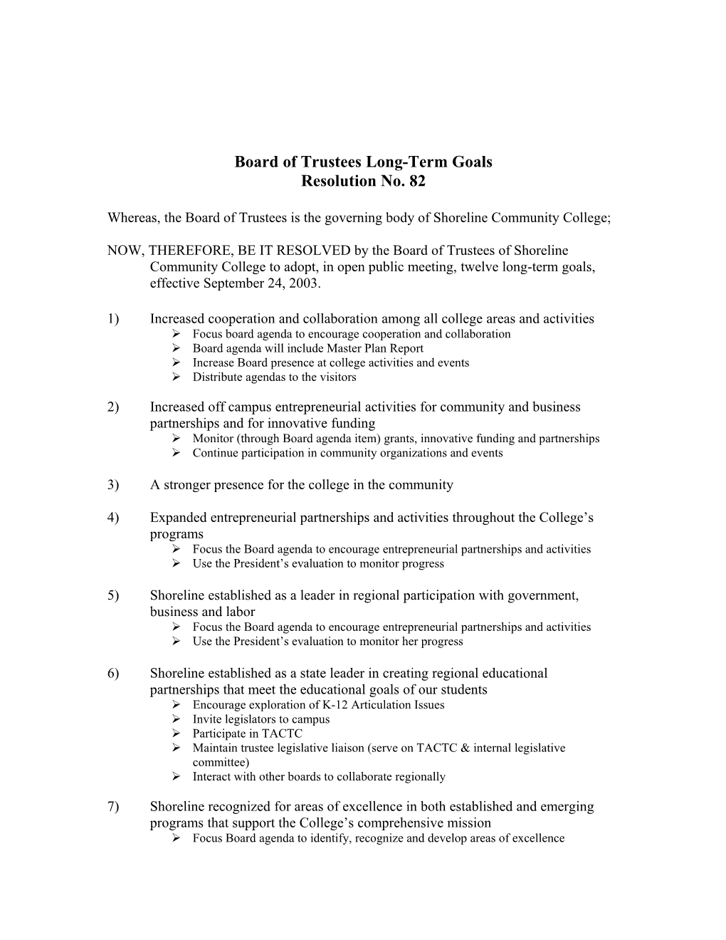 Board of Trustees Long-Term Goals