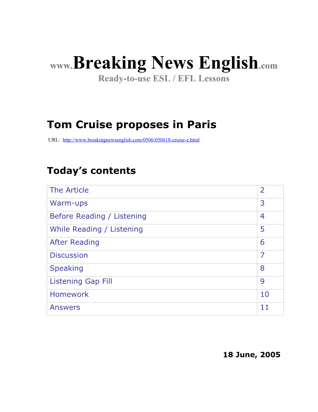 Tom Cruise Proposes in Paris