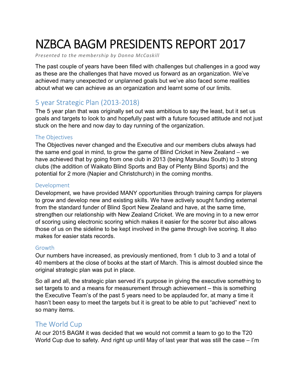 Nzbca Bagm Presidents Report 2017