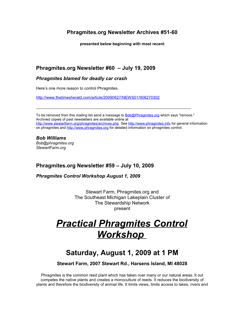 Phragmites.Org Newsletter Archives #51-60
