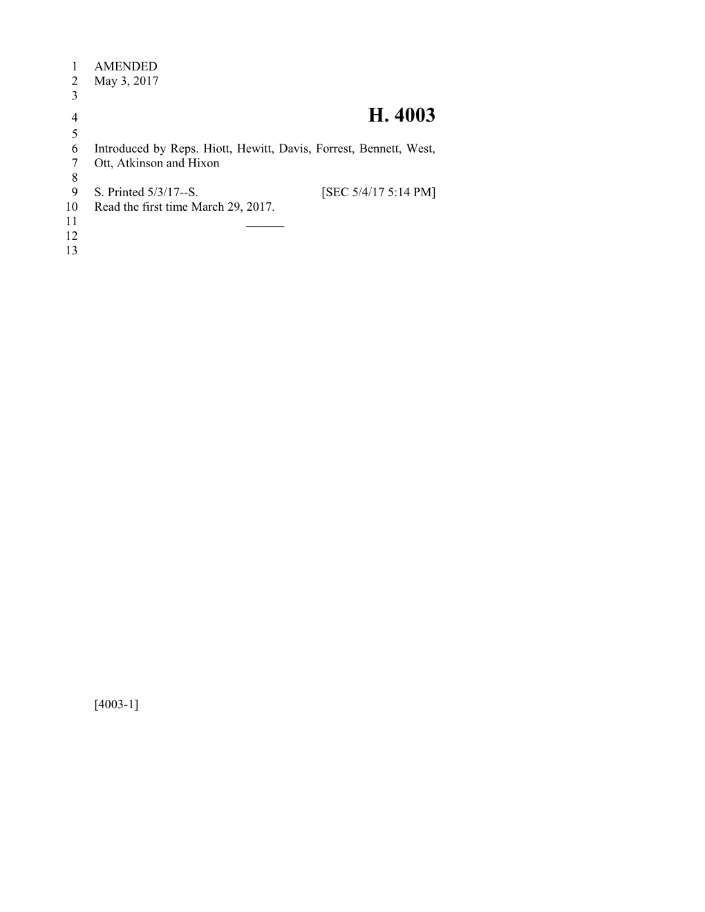 2017-2018 Bill 4003 Text of Previous Version (May 4, 2017) - South Carolina Legislature Online