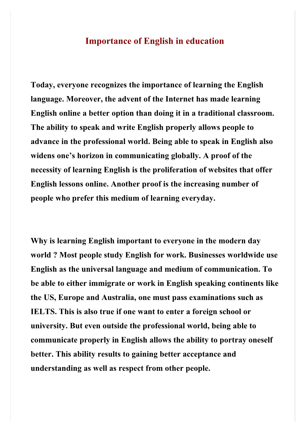 Importance of English in Education