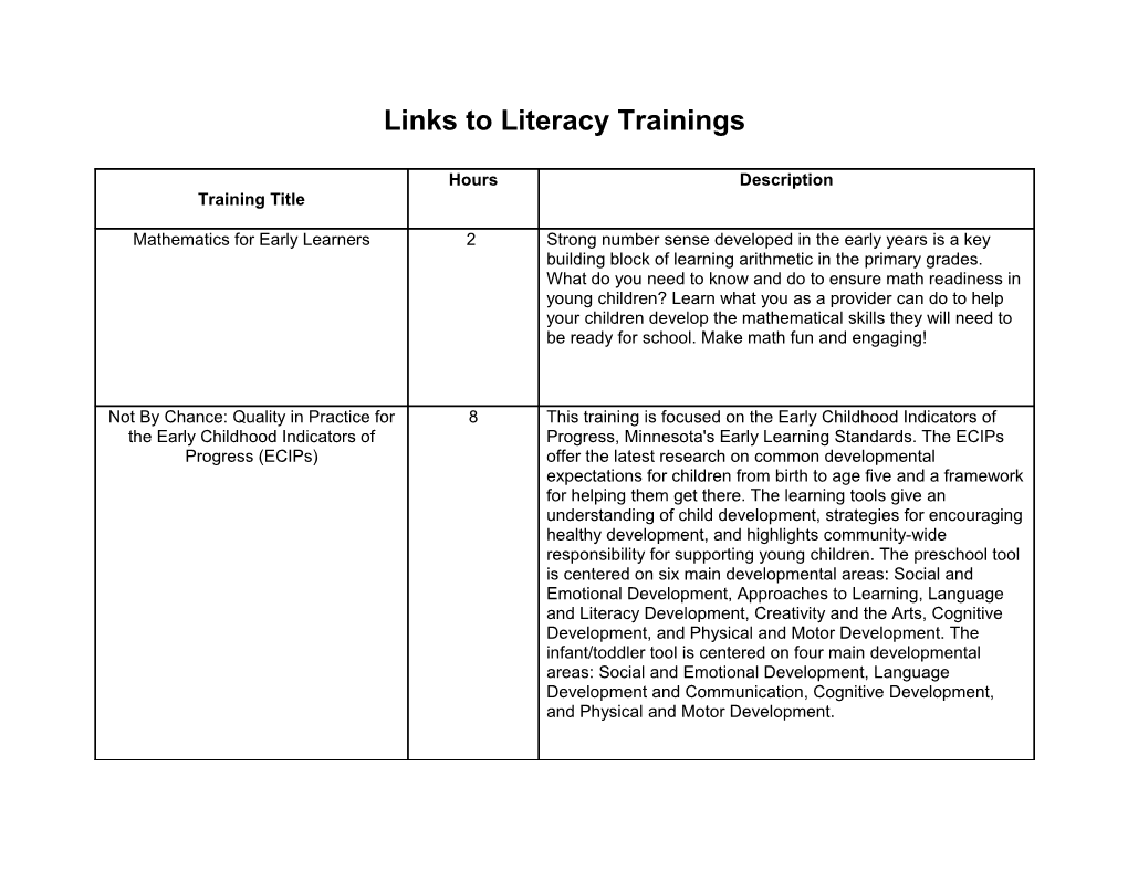 Links to Literacy Trainings