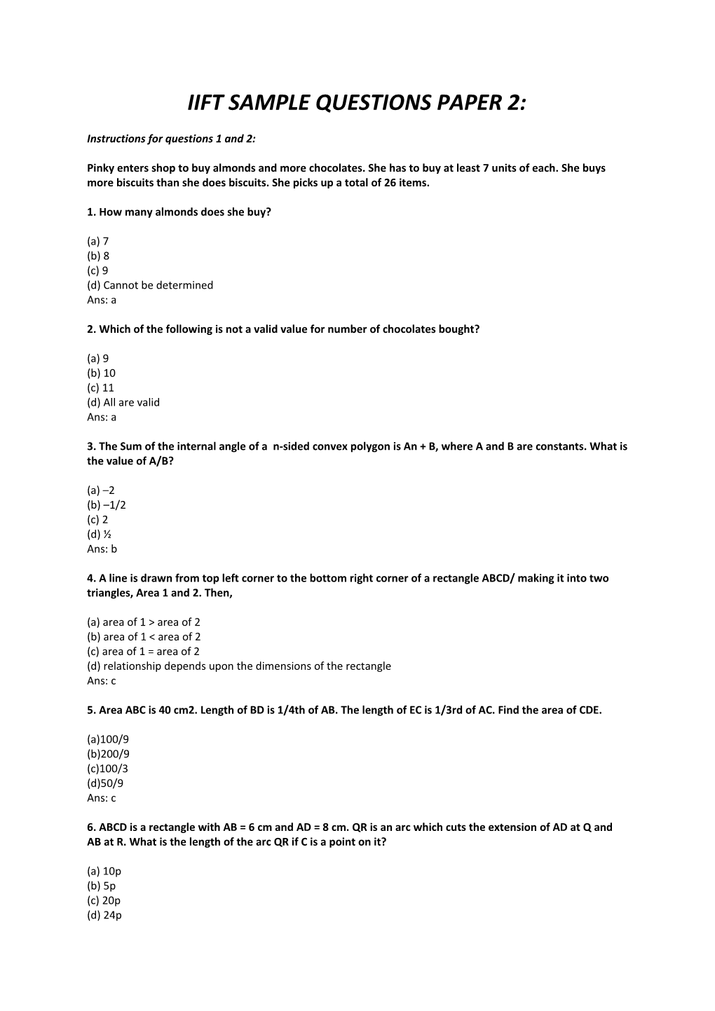 Iift Sample Questions Paper 2