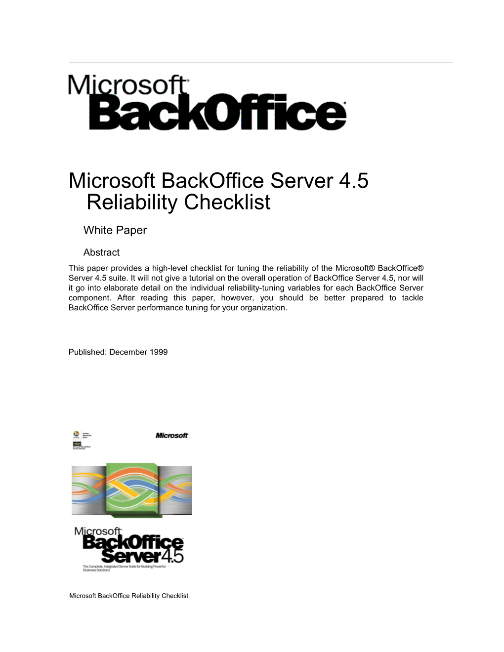 Backoffice Server 4.5 Reliability Checklist