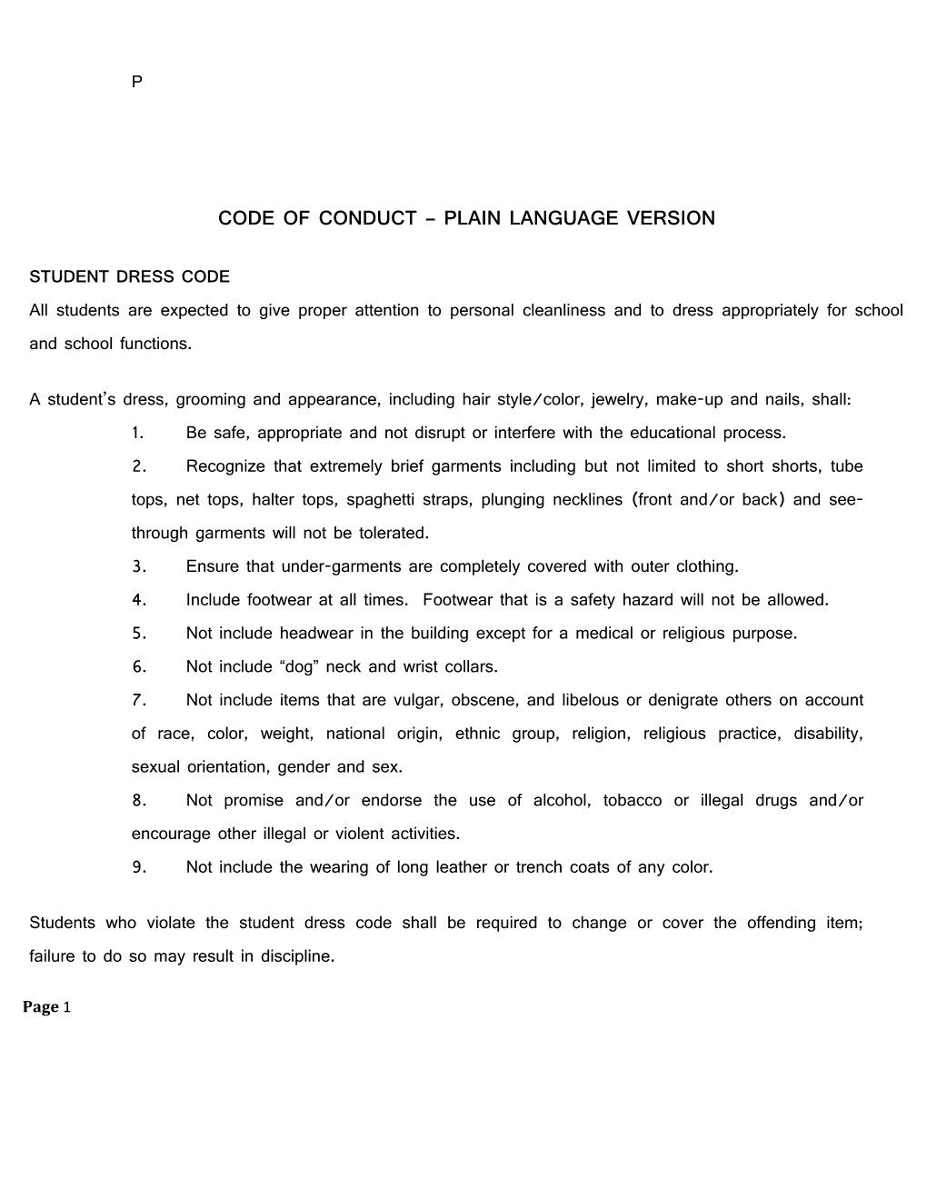 Code of Conduct Plain Language Version