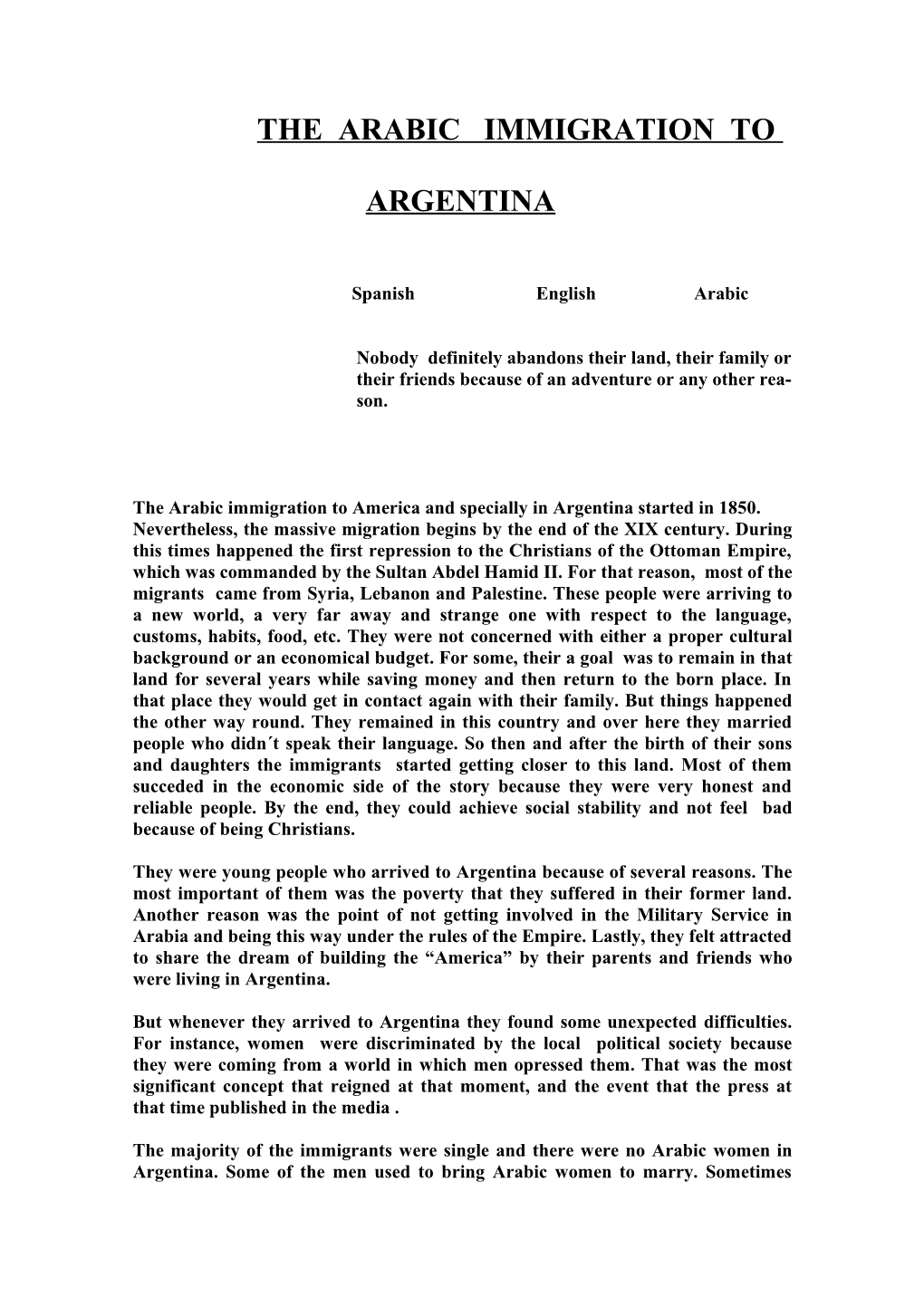 The Arabic Immigration in Argentina