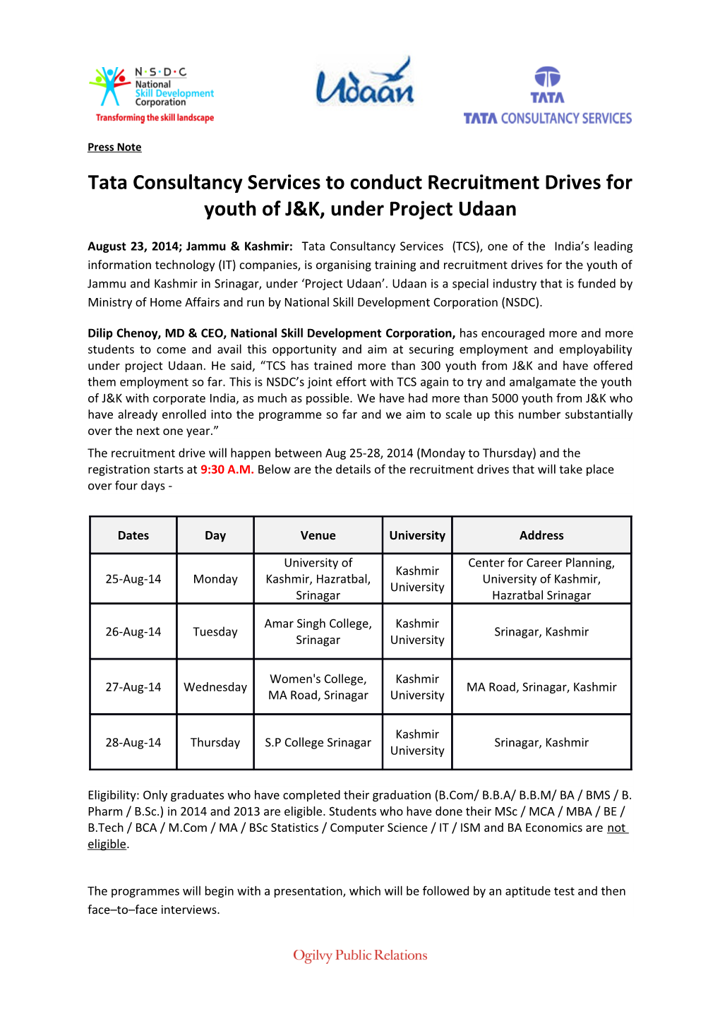 Tata Consultancy Services to Conduct Recruitment Drives for Youth of J&K, Under Project Udaan