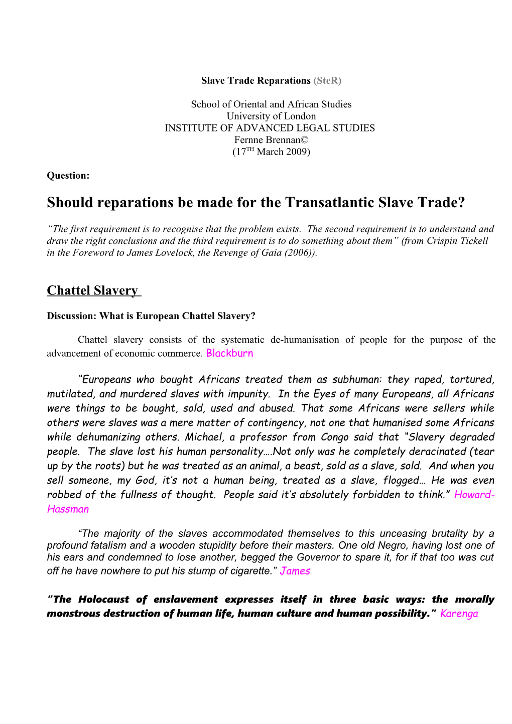Slave Trade Reparations (Ster)