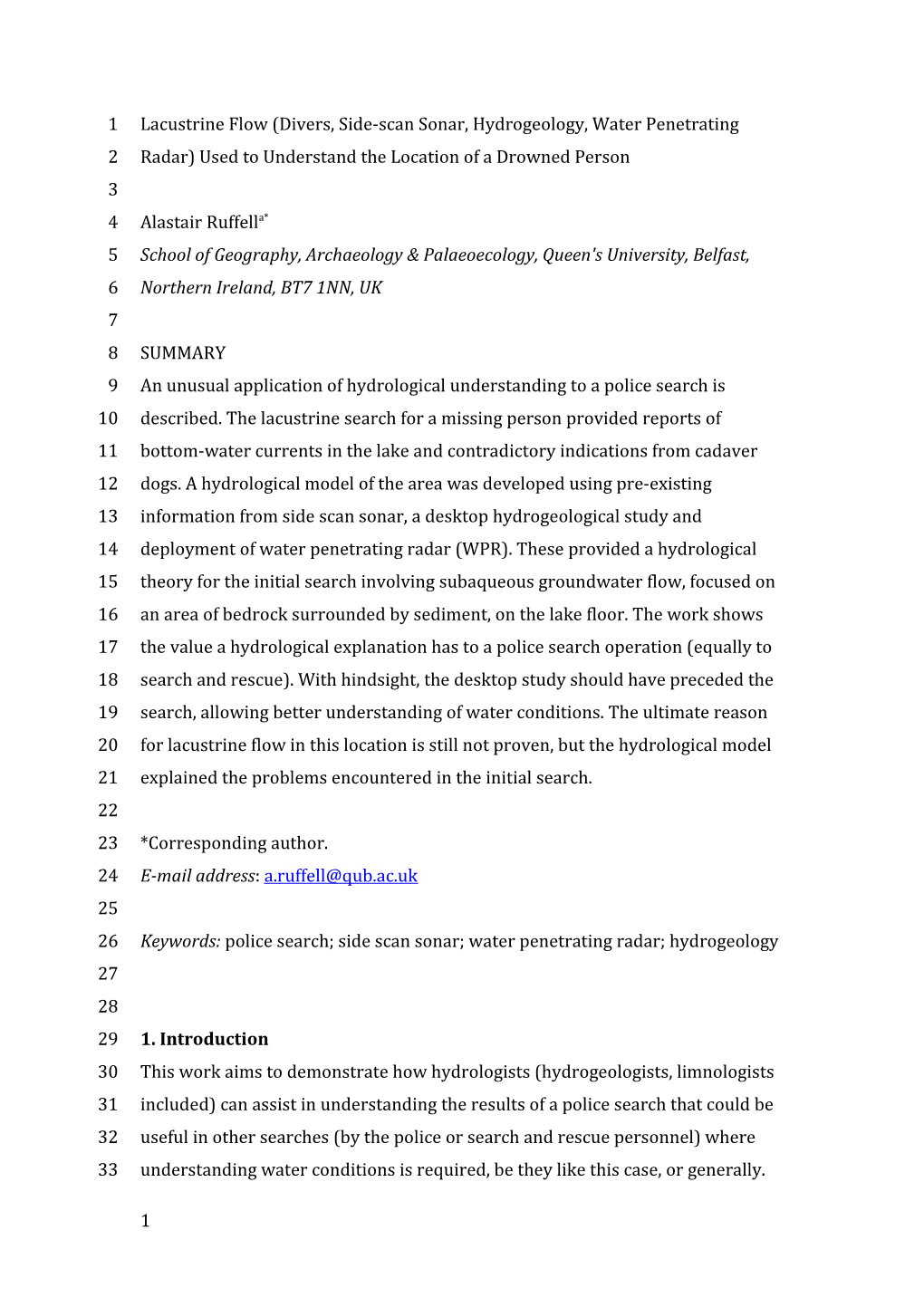 School of Geography, Archaeology & Palaeoecology, Queen's University, Belfast, Northern