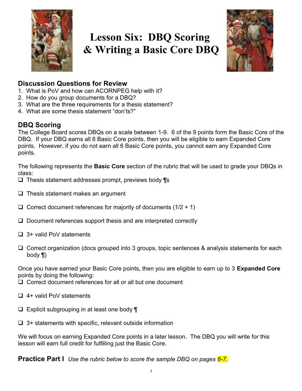 Lesson Six: DBQ Scoring