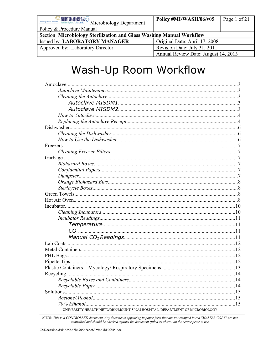 Wash-Up Room Workflow