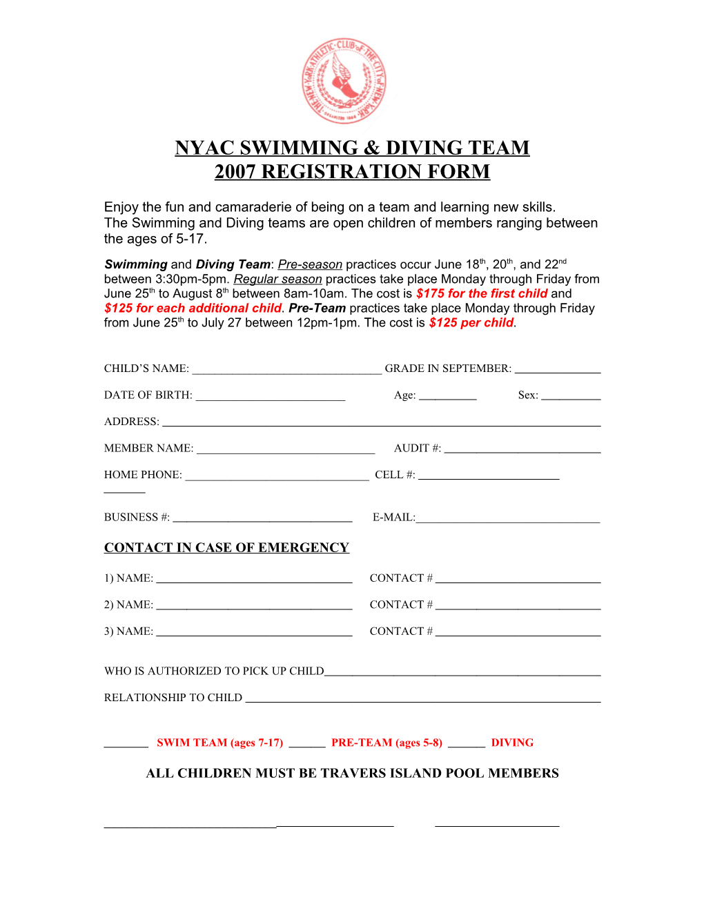 Nyac Swimming & Diving Team