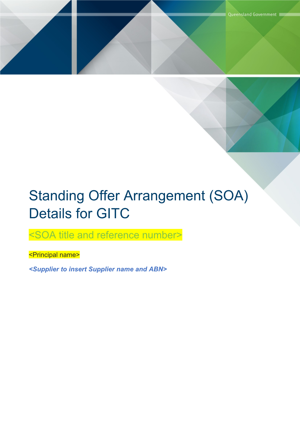 Standing Offer Arrangement (SOA) Details for GITC