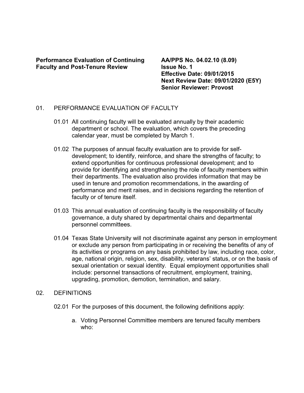 Performance Evaluation of Continuingaa/PPS No. 04.02.10 (8.09)