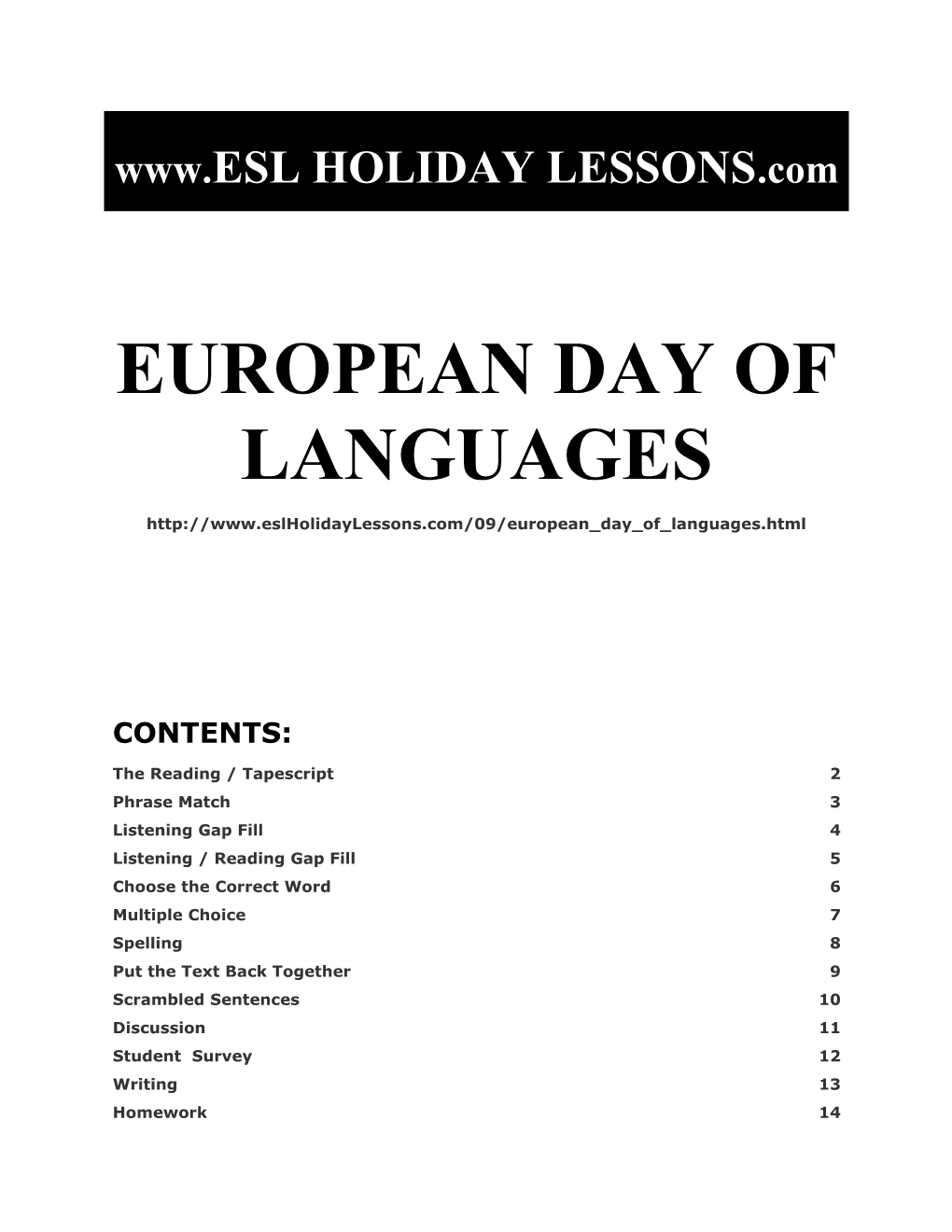 Holiday Lessons - European Day of Languages