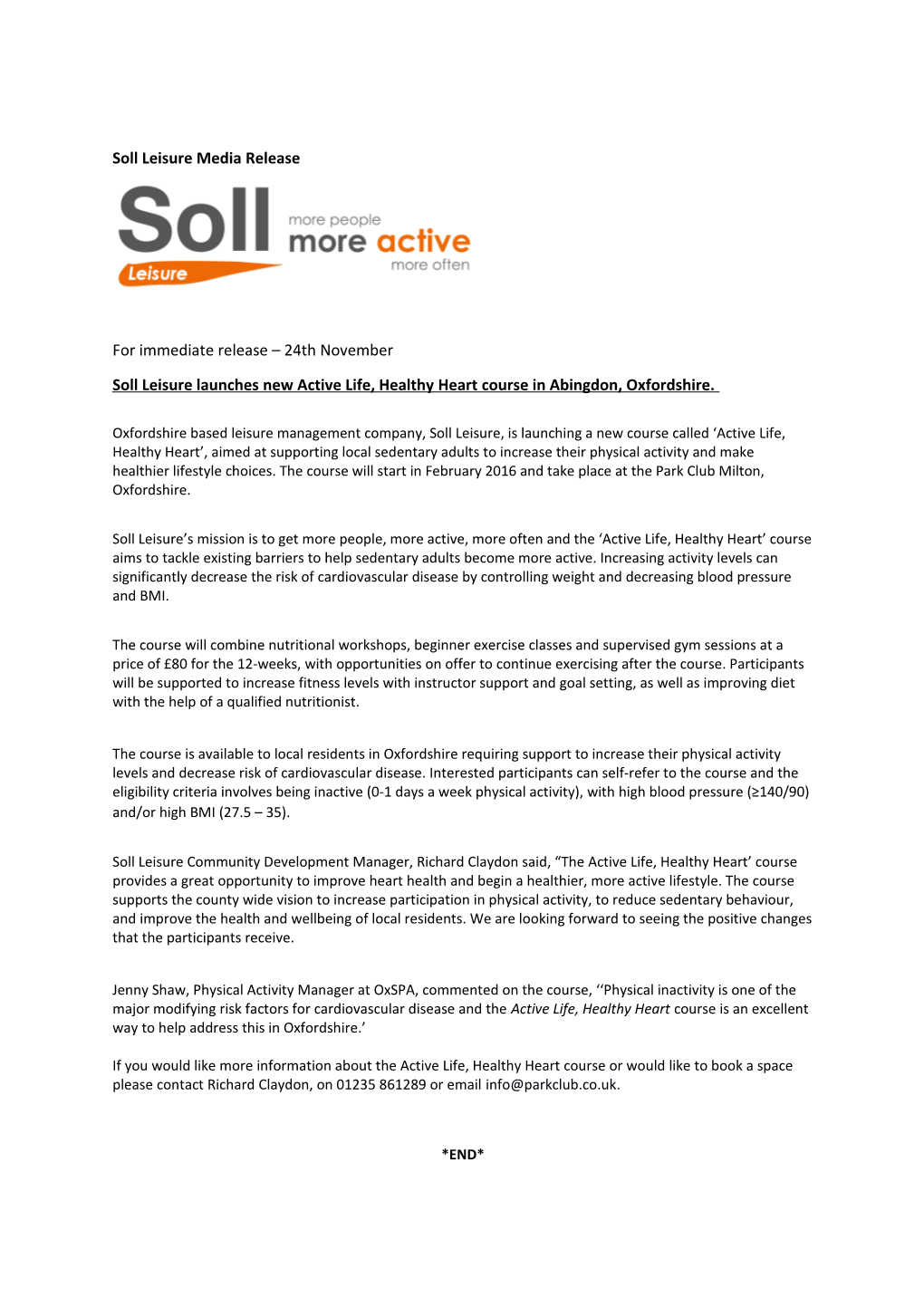Soll Leisure Media Release