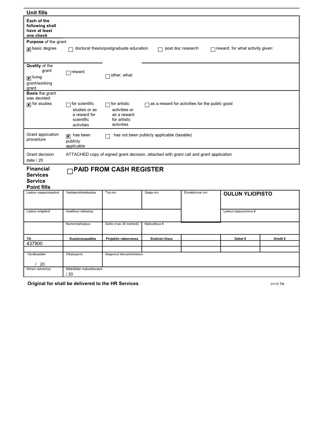 Payment of Personal Grant Form