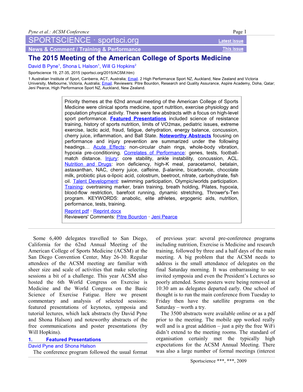 The 2015 Meeting of the American College of Sports Medicine
