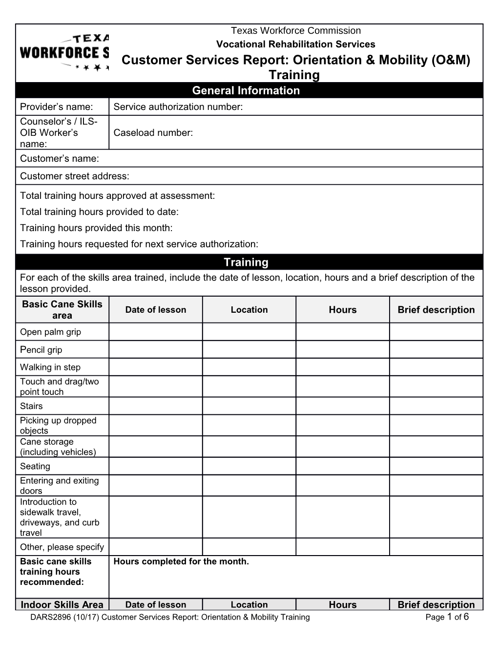 DARS2896 Customer Services Report Orientation and Mobility (O&M) Training