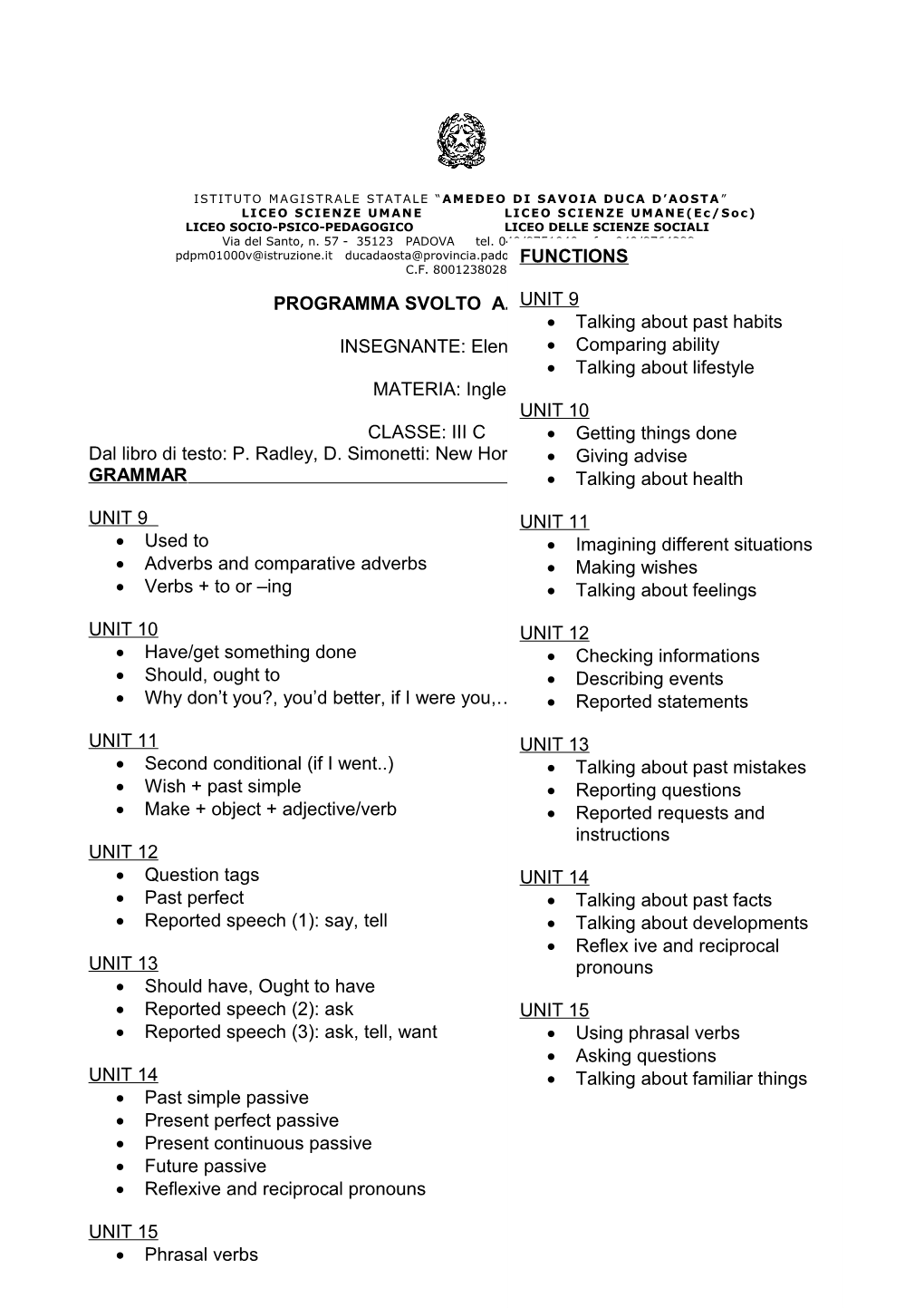 Programma Svolto A.S. 2011 / 2012