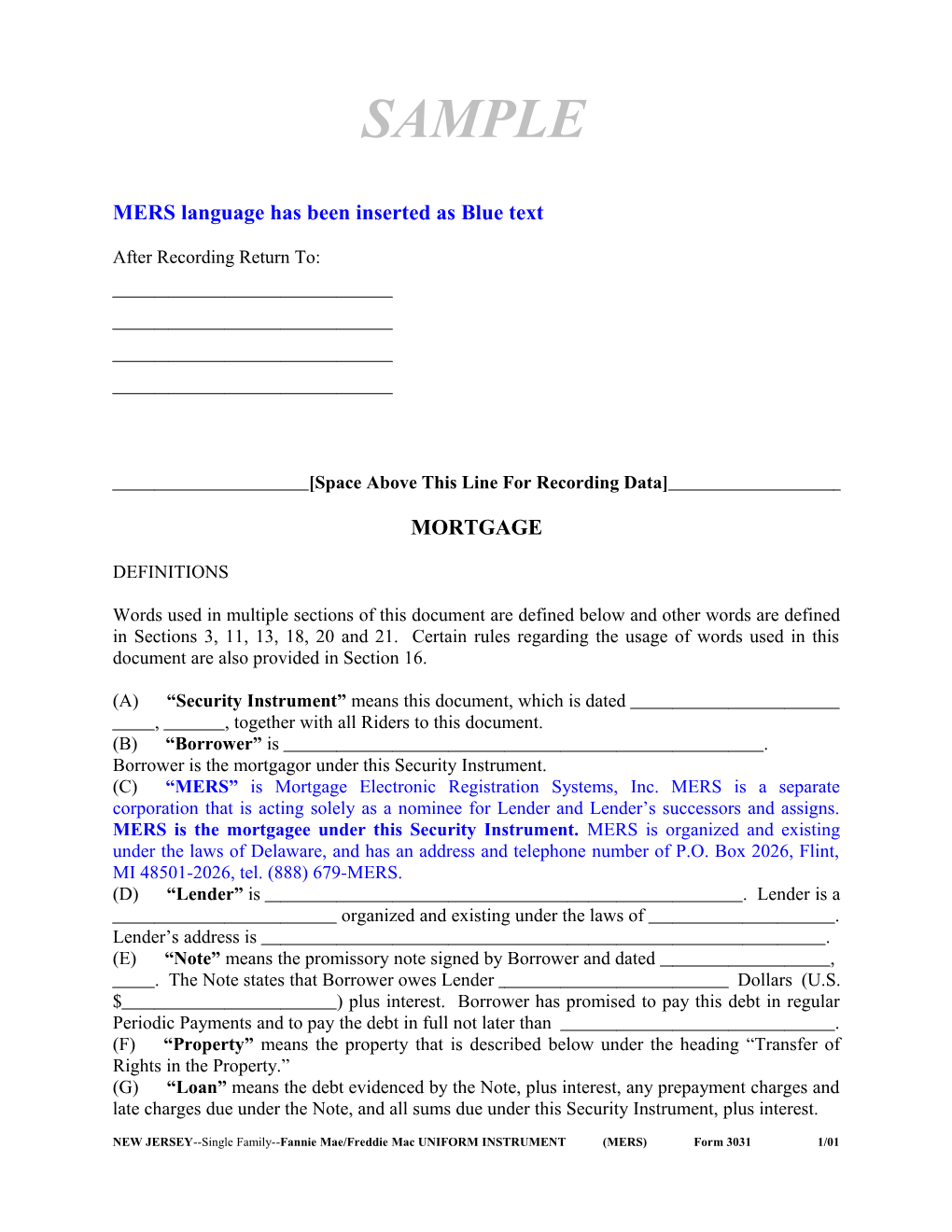 New Jersey Mortgage (MERS)