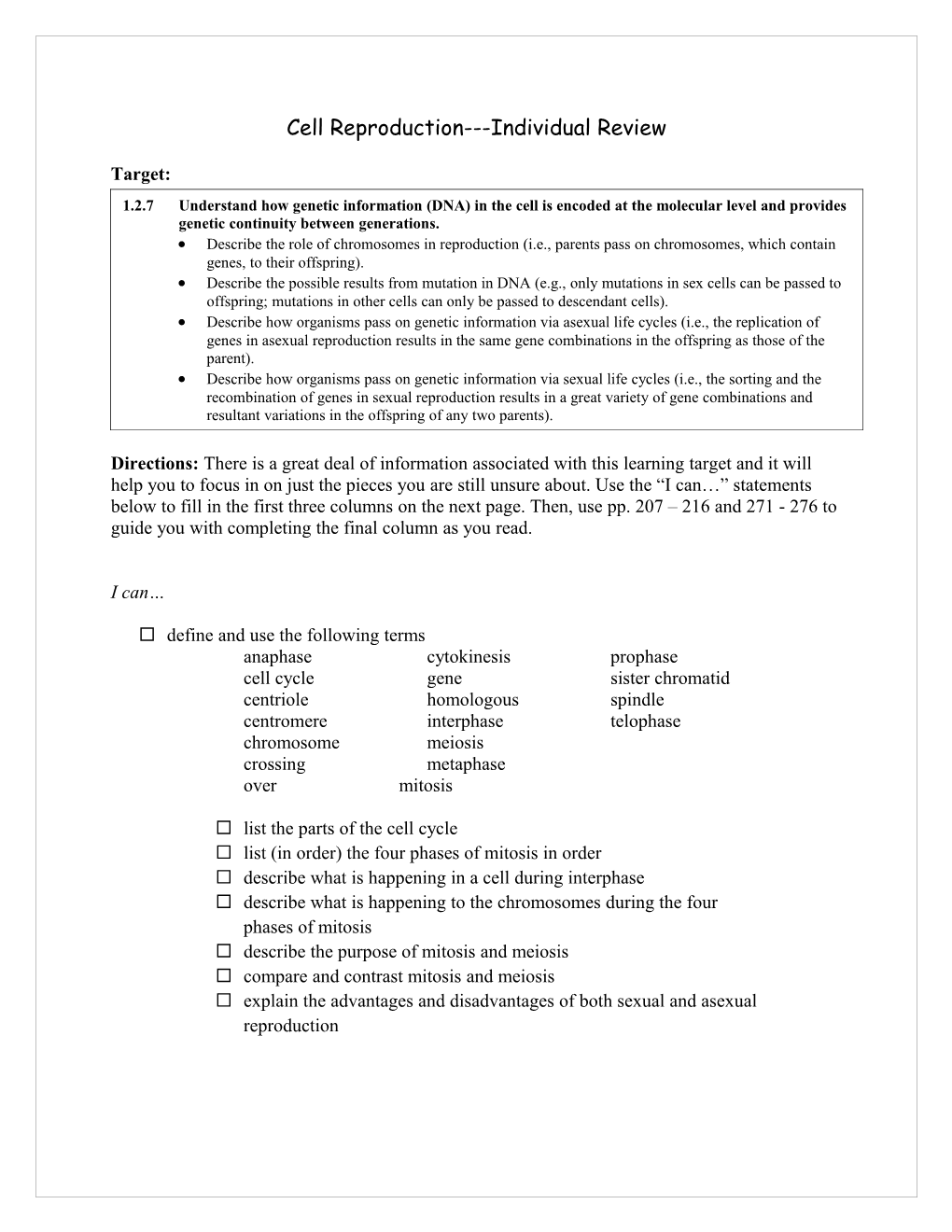 Cell Reproduction Individual Review