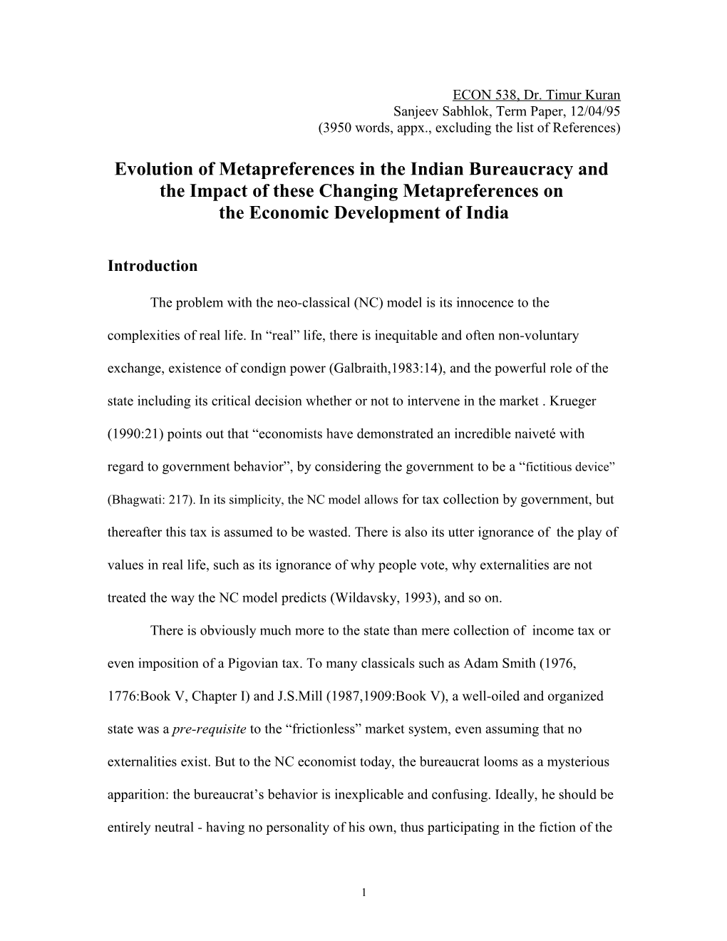 Evolution of Metapreferences in the Indian Bureaucracy And
