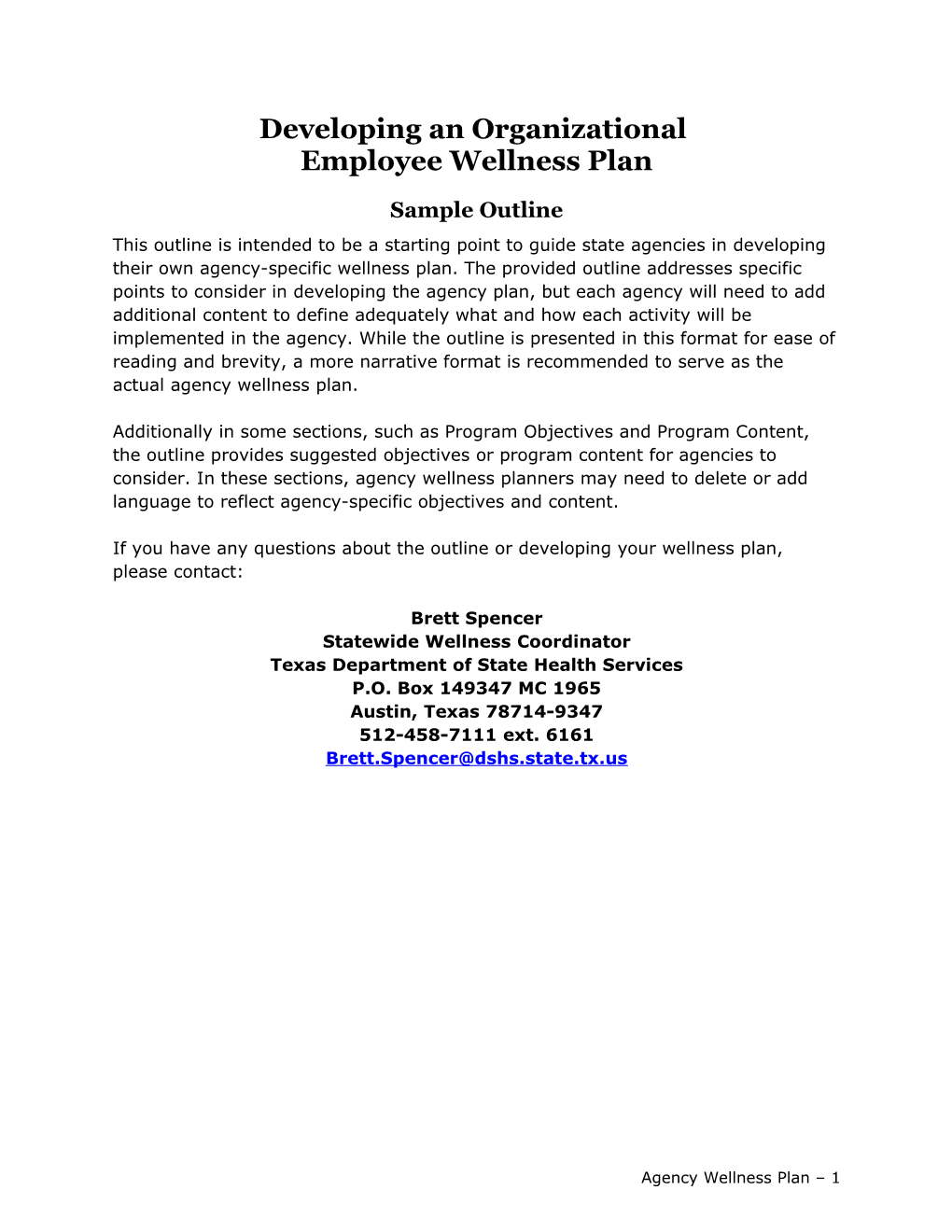 Developing an Organizational Employee Wellnessplan