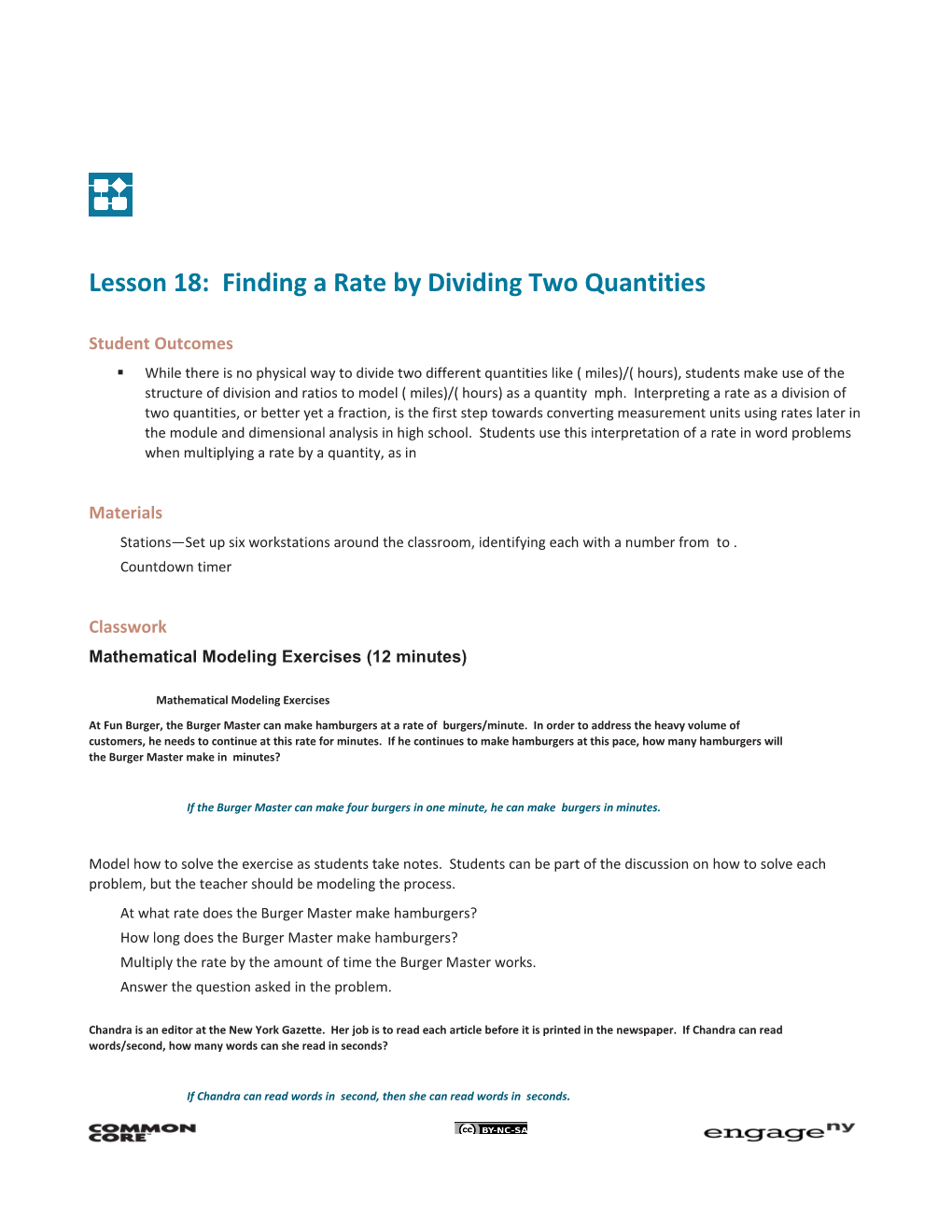 Lesson 18: Finding a Rate by Dividing Two Quantities