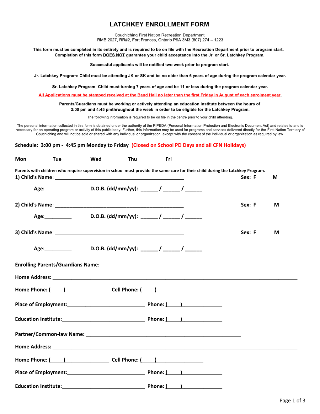 Latchkey Enrollment Form