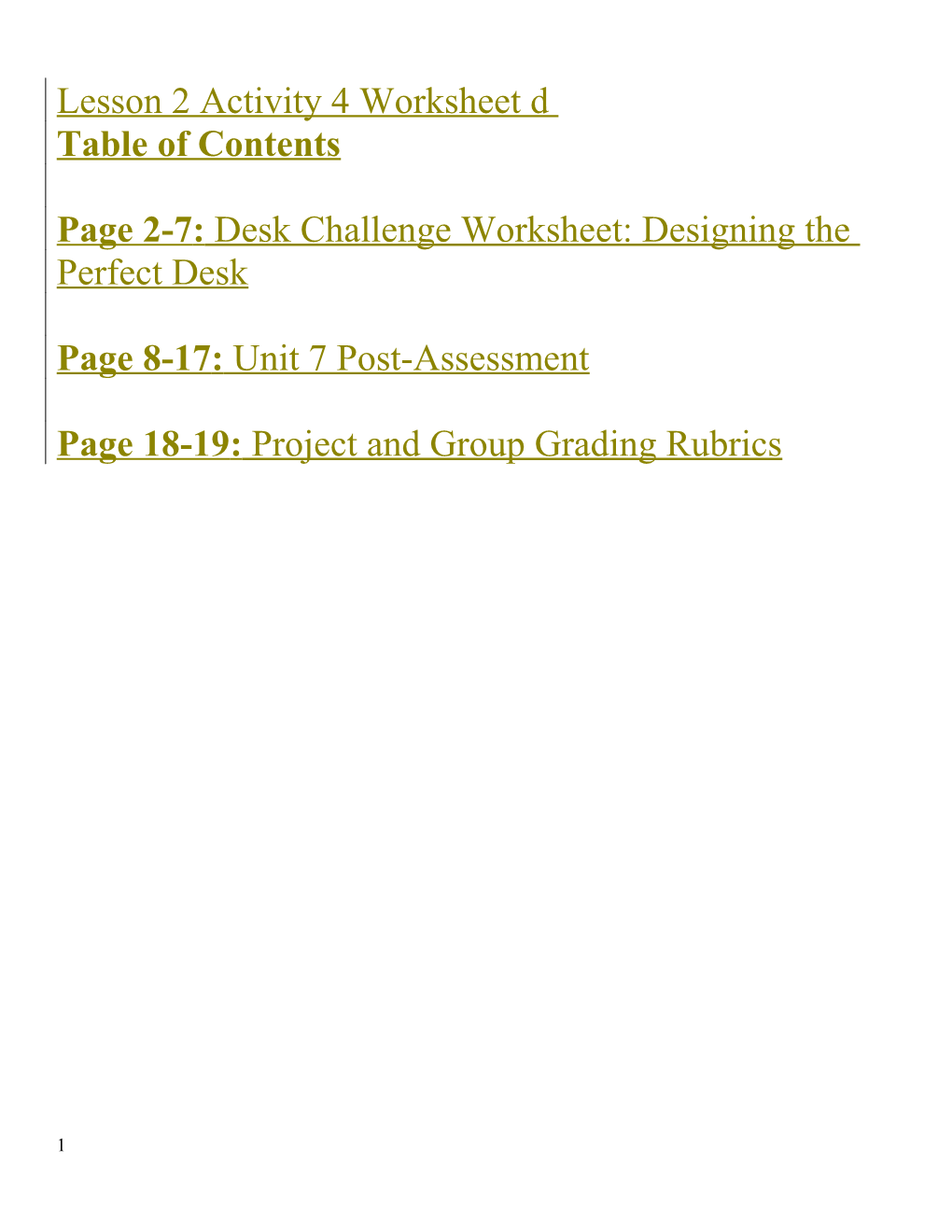 Page 2-7: Desk Challenge Worksheet: Designing the Perfect Desk