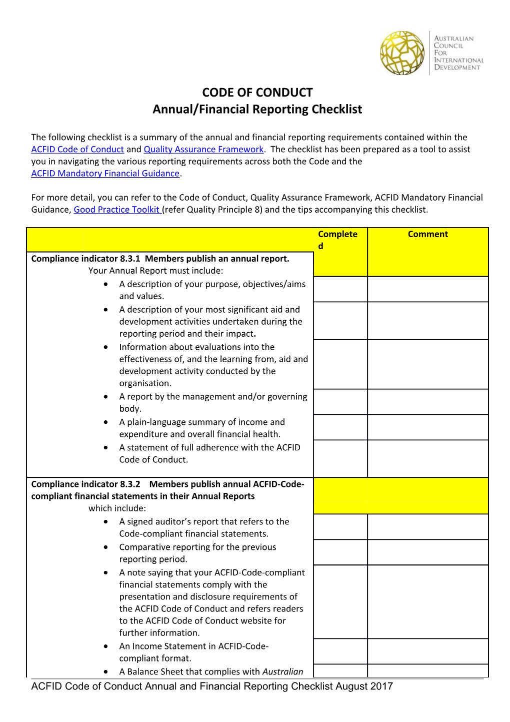 Annual/Financial Reporting Checklist