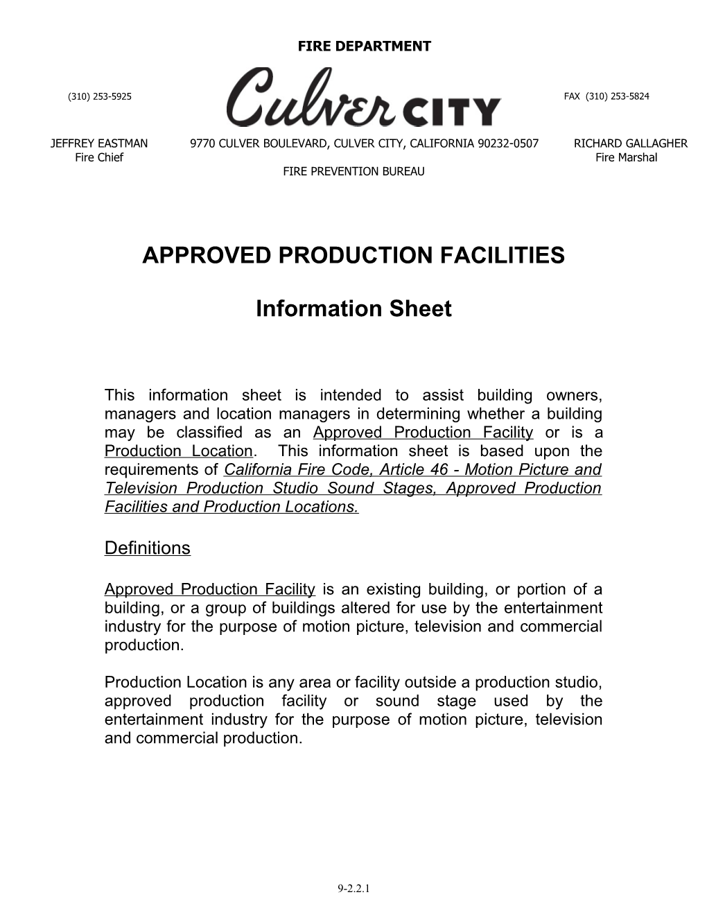 Approved Production Facilities