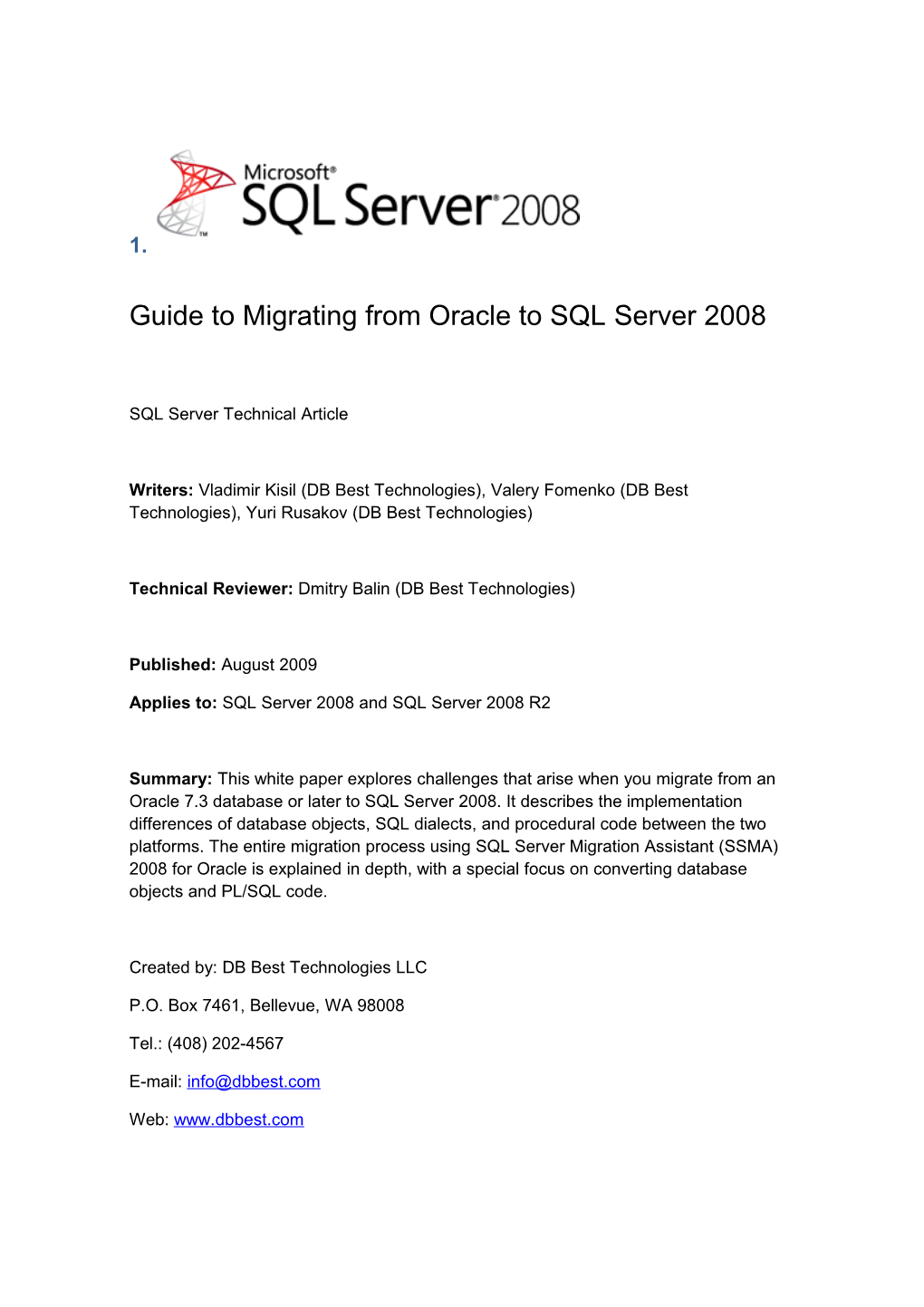 Guide to Migrating from Oracle to Sqlserver2008