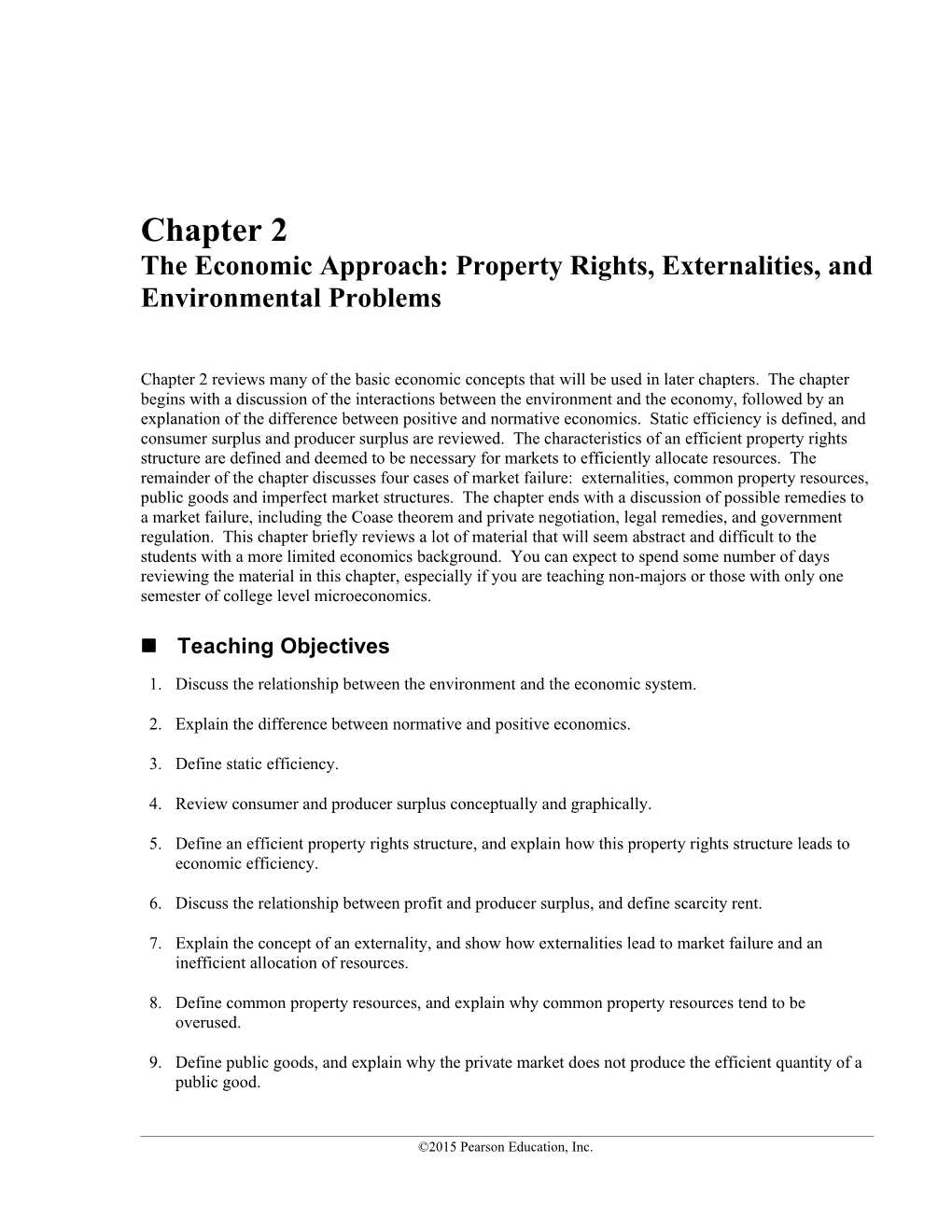 Chapter 2 the Economic Approach: Property Rights, Externalities, and Environmental Problems