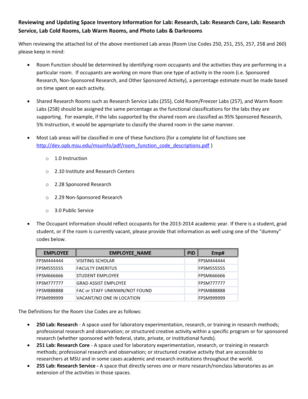 Reviewing and Updating Space Inventory Information for Lab: Research,Lab:Research Core