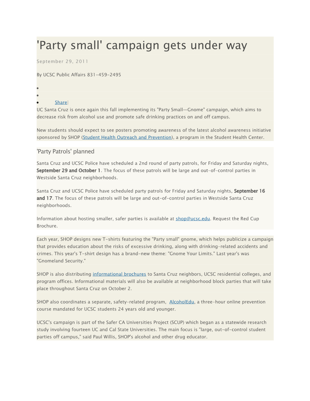 'Party Small' Campaign Gets Under Way