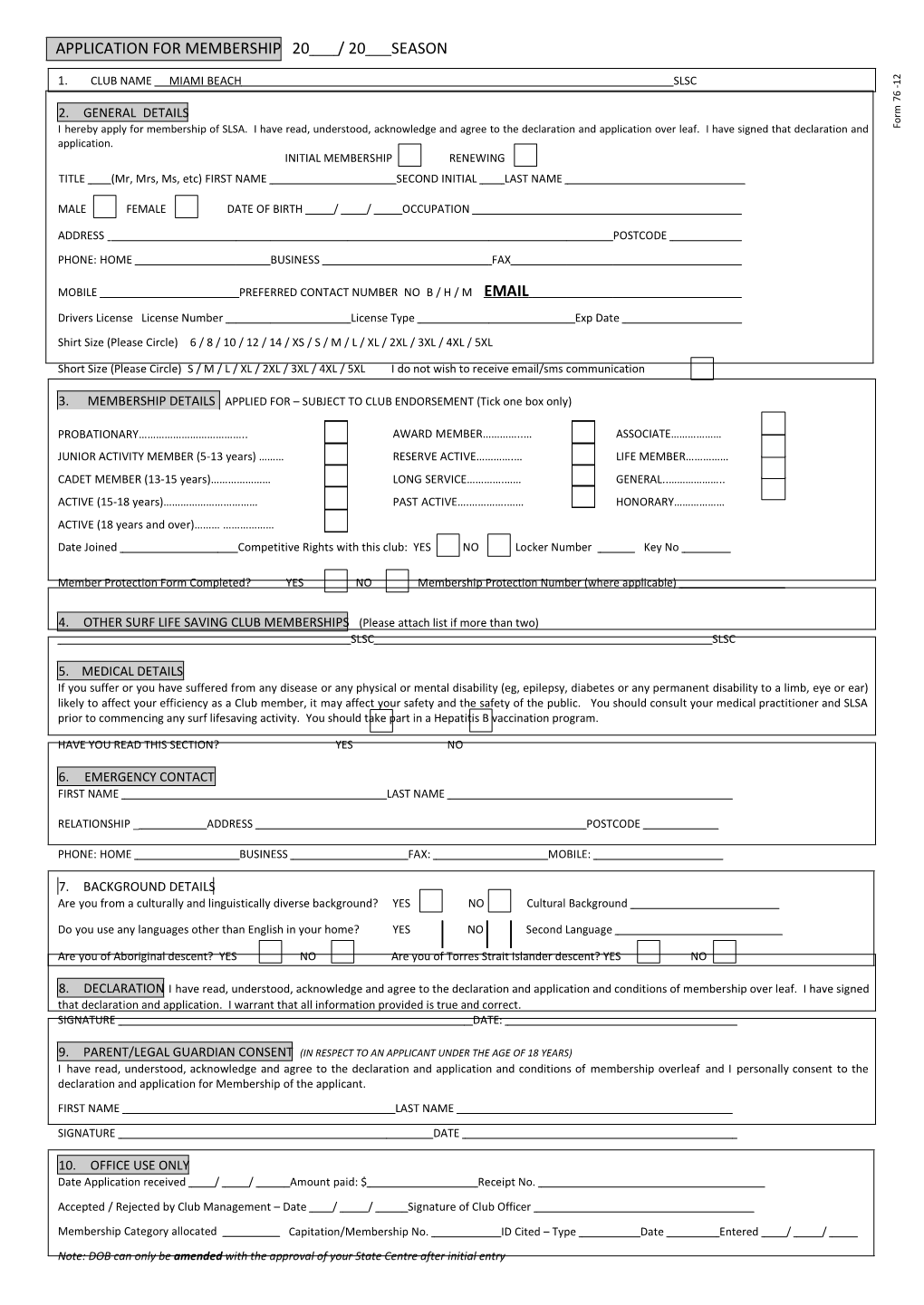 Slsa Membership Form