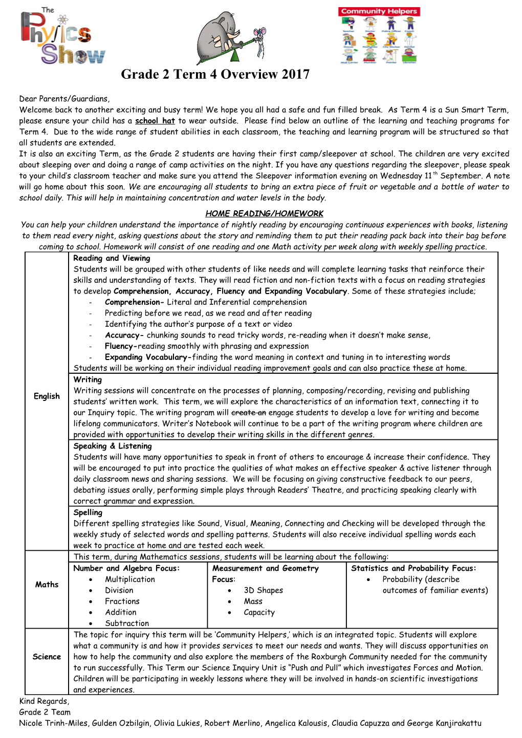 Grade 2Term 4 Overview 2017